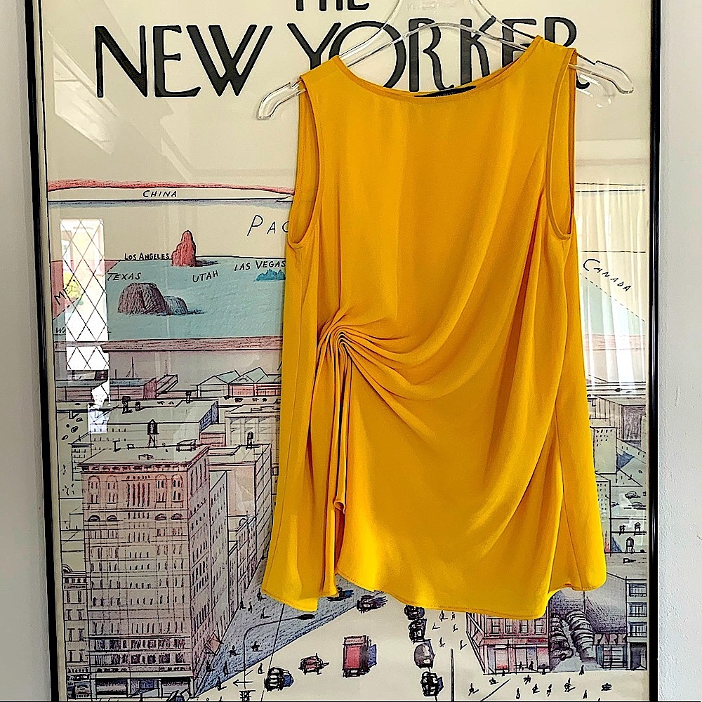 Zara yellow sleeveless blouse with gathering at waist Size S